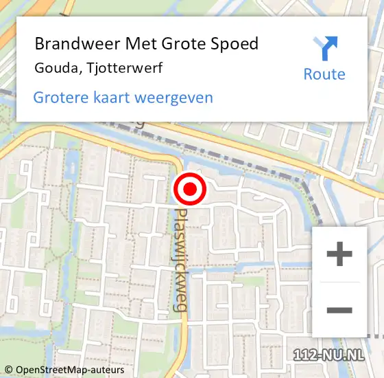 Locatie op kaart van de 112 melding: Brandweer Met Grote Spoed Naar Gouda, Tjotterwerf op 30 oktober 2023 00:40