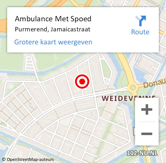 Locatie op kaart van de 112 melding: Ambulance Met Spoed Naar Purmerend, Jamaicastraat op 30 oktober 2023 01:05