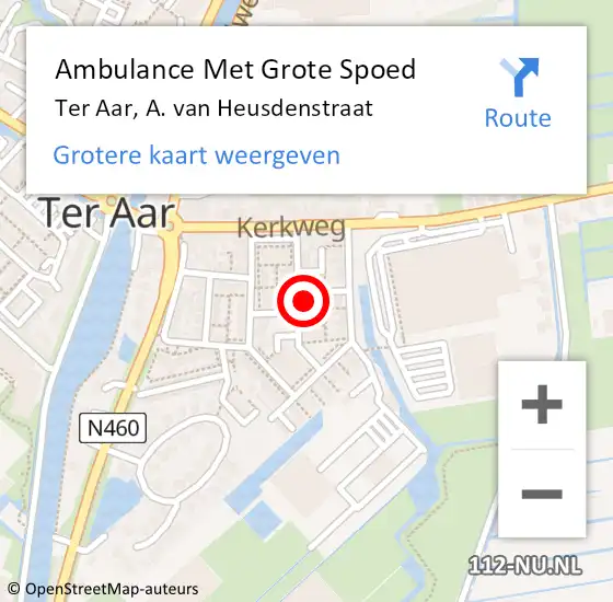 Locatie op kaart van de 112 melding: Ambulance Met Grote Spoed Naar Ter Aar, A. van Heusdenstraat op 30 oktober 2023 01:42