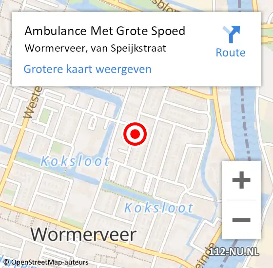 Locatie op kaart van de 112 melding: Ambulance Met Grote Spoed Naar Wormerveer, van Speijkstraat op 30 oktober 2023 02:08