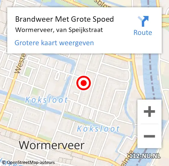 Locatie op kaart van de 112 melding: Brandweer Met Grote Spoed Naar Wormerveer, van Speijkstraat op 30 oktober 2023 02:19