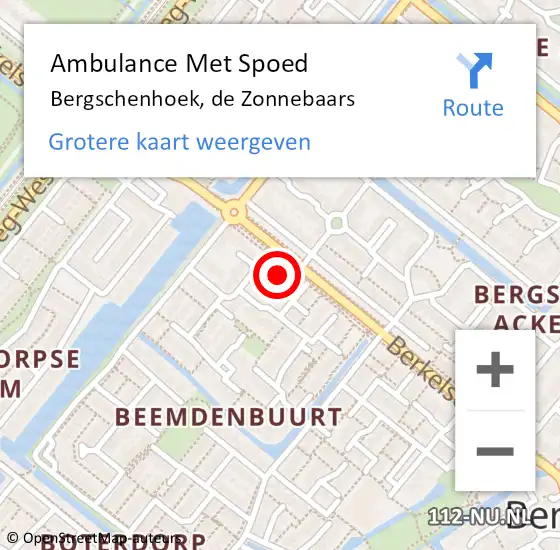 Locatie op kaart van de 112 melding: Ambulance Met Spoed Naar Bergschenhoek, de Zonnebaars op 30 oktober 2023 03:22