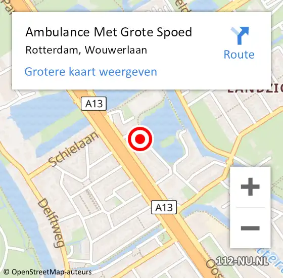 Locatie op kaart van de 112 melding: Ambulance Met Grote Spoed Naar Rotterdam, Wouwerlaan op 30 oktober 2023 03:53