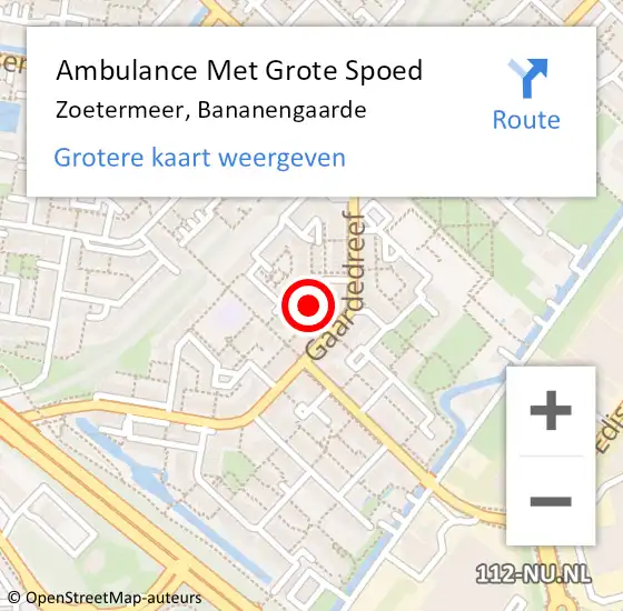 Locatie op kaart van de 112 melding: Ambulance Met Grote Spoed Naar Zoetermeer, Bananengaarde op 30 oktober 2023 05:07