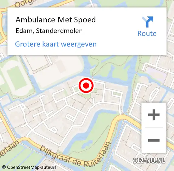 Locatie op kaart van de 112 melding: Ambulance Met Spoed Naar Edam, Standerdmolen op 30 oktober 2023 06:33