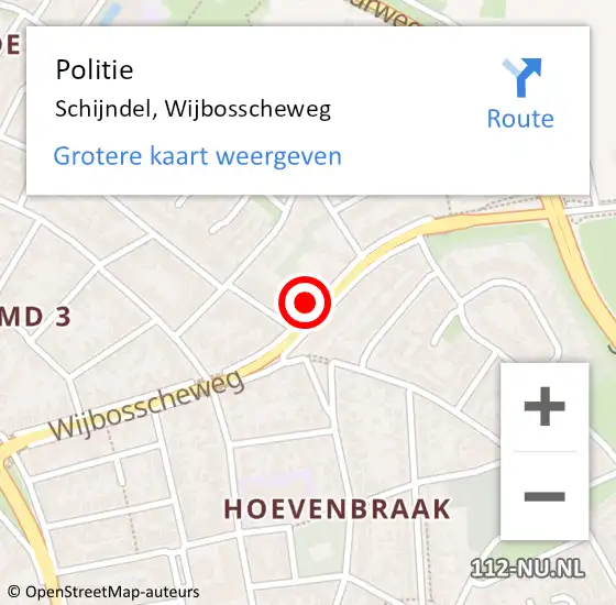 Locatie op kaart van de 112 melding: Politie Schijndel, Wijbosscheweg op 30 oktober 2023 06:37