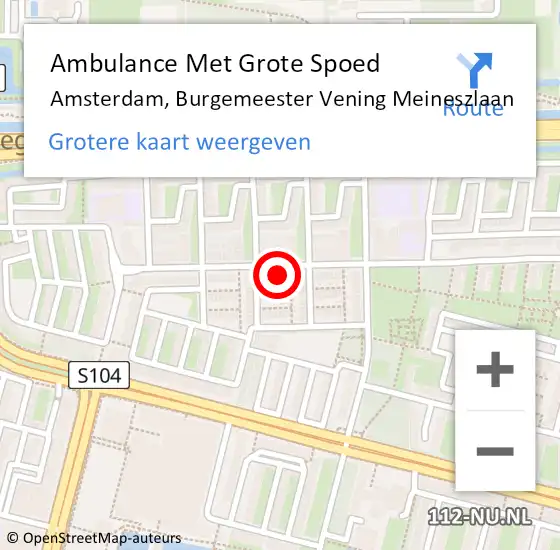 Locatie op kaart van de 112 melding: Ambulance Met Grote Spoed Naar Amsterdam, Burgemeester Vening Meineszlaan op 30 oktober 2023 06:39