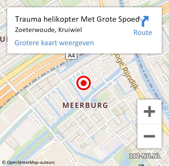 Locatie op kaart van de 112 melding: Trauma helikopter Met Grote Spoed Naar Zoeterwoude, Kruiwiel op 30 oktober 2023 06:41