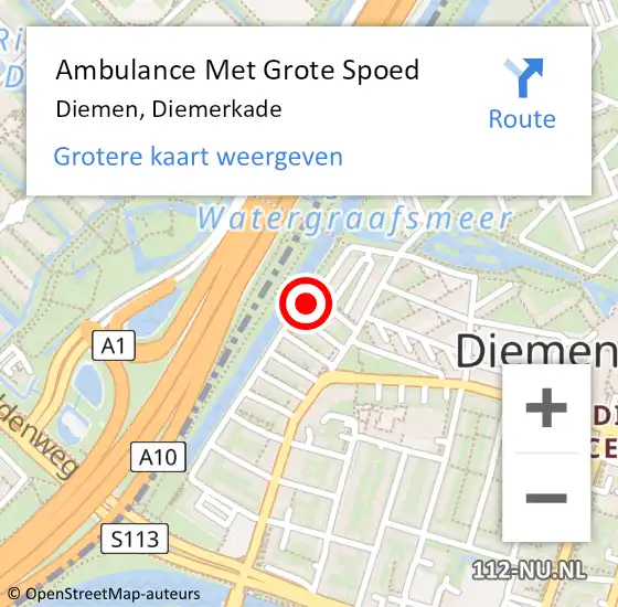 Locatie op kaart van de 112 melding: Ambulance Met Grote Spoed Naar Diemen, Diemerkade op 30 oktober 2023 06:58