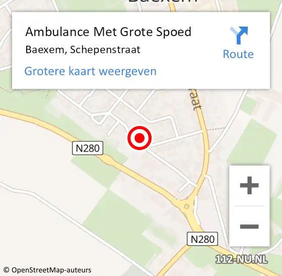 Locatie op kaart van de 112 melding: Ambulance Met Grote Spoed Naar Baexem, Schepenstraat op 13 september 2014 10:41