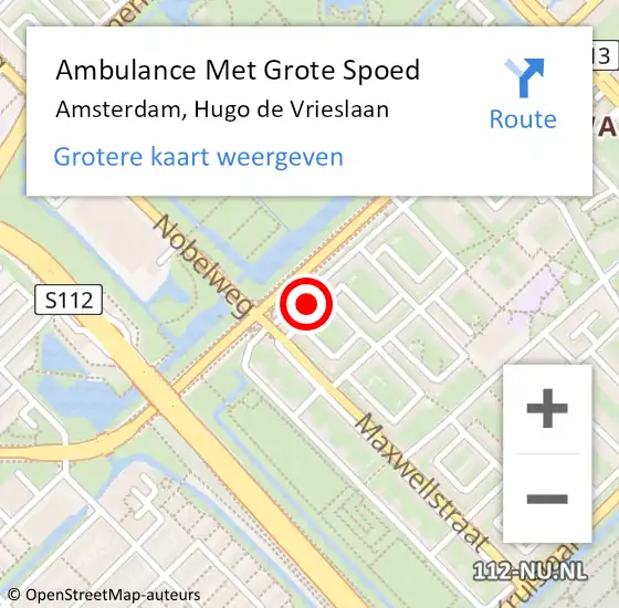 Locatie op kaart van de 112 melding: Ambulance Met Grote Spoed Naar Amsterdam, Hugo de Vrieslaan op 30 oktober 2023 07:52