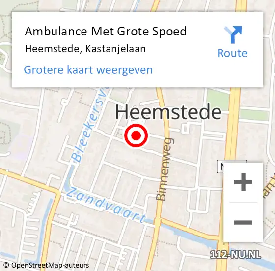 Locatie op kaart van de 112 melding: Ambulance Met Grote Spoed Naar Heemstede, Kastanjelaan op 30 oktober 2023 08:00