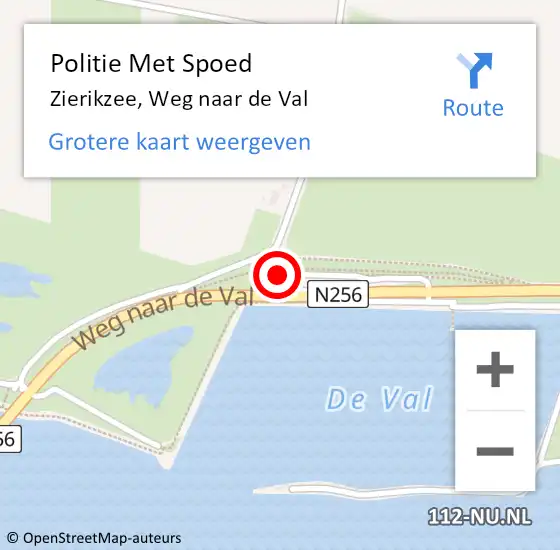 Locatie op kaart van de 112 melding: Politie Met Spoed Naar Zierikzee, Weg naar de Val op 30 oktober 2023 08:12