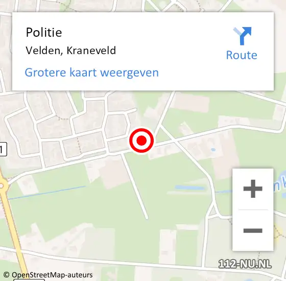 Locatie op kaart van de 112 melding: Politie Velden, Kraneveld op 30 oktober 2023 08:37