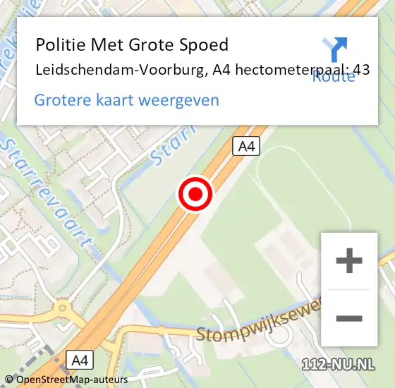 Locatie op kaart van de 112 melding: Politie Met Grote Spoed Naar Leidschendam-Voorburg, A4 hectometerpaal: 43 op 30 oktober 2023 08:48