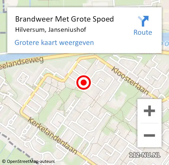 Locatie op kaart van de 112 melding: Brandweer Met Grote Spoed Naar Hilversum, Janseniushof op 30 oktober 2023 09:37