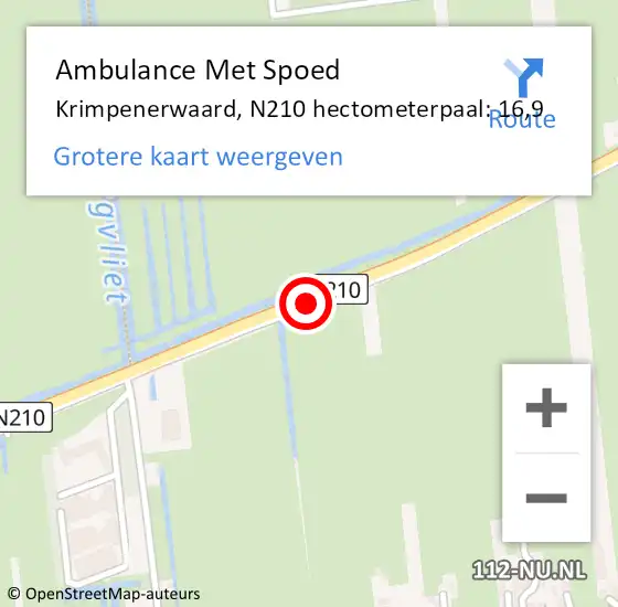 Locatie op kaart van de 112 melding: Ambulance Met Spoed Naar Krimpenerwaard, N210 hectometerpaal: 16,9 op 30 oktober 2023 09:37