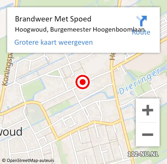 Locatie op kaart van de 112 melding: Brandweer Met Spoed Naar Hoogwoud, Burgemeester Hoogenboomlaan op 30 oktober 2023 09:39