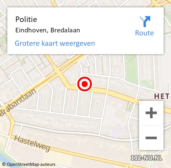 Locatie op kaart van de 112 melding: Politie Eindhoven, Bredalaan op 30 oktober 2023 09:39