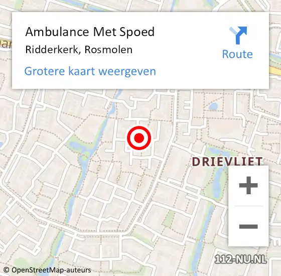 Locatie op kaart van de 112 melding: Ambulance Met Spoed Naar Ridderkerk, Rosmolen op 30 oktober 2023 09:46
