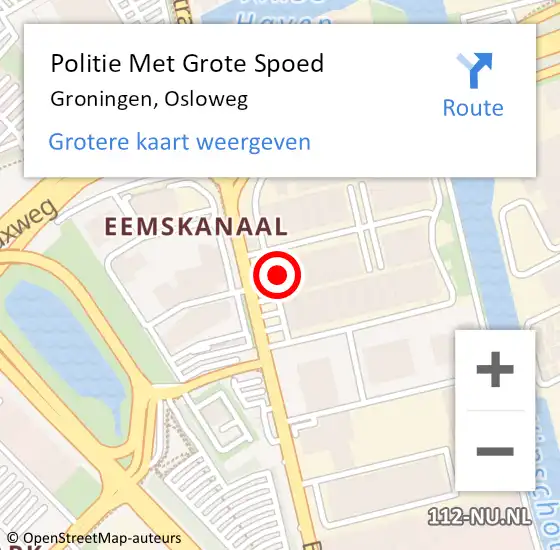 Locatie op kaart van de 112 melding: Politie Met Grote Spoed Naar Groningen, Osloweg op 30 oktober 2023 09:49