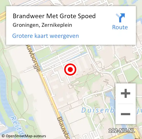 Locatie op kaart van de 112 melding: Brandweer Met Grote Spoed Naar Groningen, Zernikeplein op 30 oktober 2023 09:51