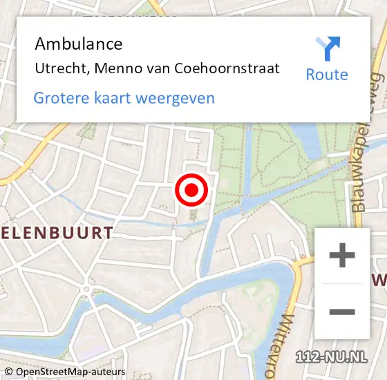 Locatie op kaart van de 112 melding: Ambulance Utrecht, Menno van Coehoornstraat op 13 september 2014 11:02