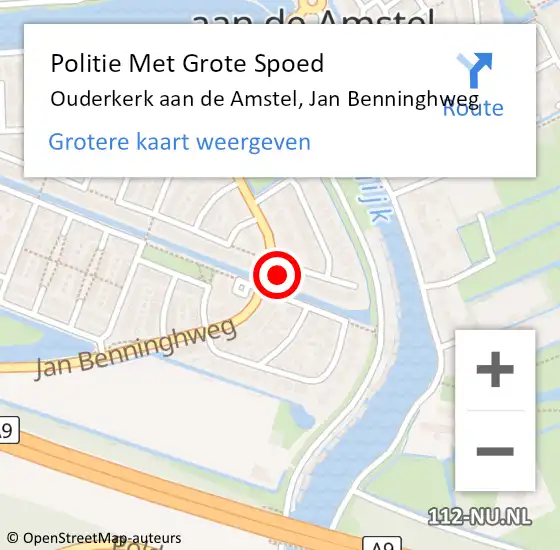 Locatie op kaart van de 112 melding: Politie Met Grote Spoed Naar Ouderkerk aan de Amstel, Jan Benninghweg op 30 oktober 2023 10:01