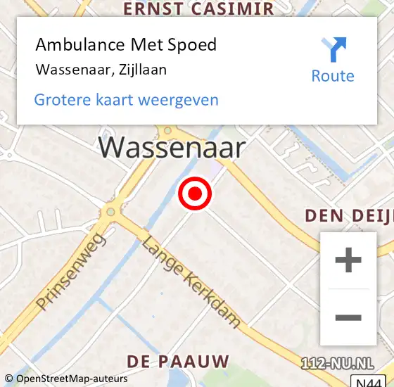 Locatie op kaart van de 112 melding: Ambulance Met Spoed Naar Wassenaar, Zijllaan op 30 oktober 2023 10:45