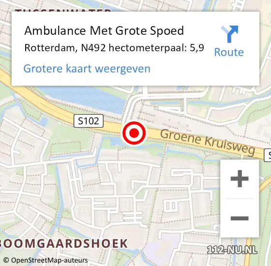 Locatie op kaart van de 112 melding: Ambulance Met Grote Spoed Naar Rotterdam, N492 hectometerpaal: 5,9 op 30 oktober 2023 10:47