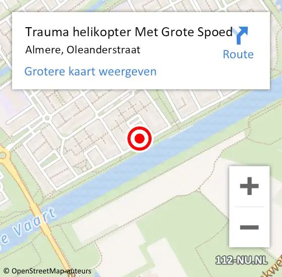 Locatie op kaart van de 112 melding: Trauma helikopter Met Grote Spoed Naar Almere, Oleanderstraat op 30 oktober 2023 11:00