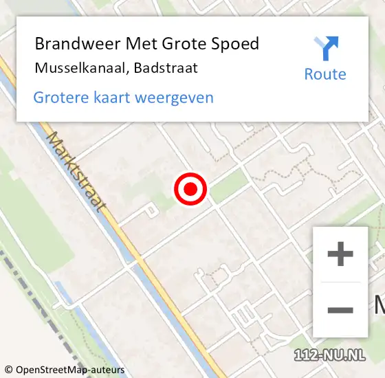 Locatie op kaart van de 112 melding: Brandweer Met Grote Spoed Naar Musselkanaal, Badstraat op 30 oktober 2023 12:00