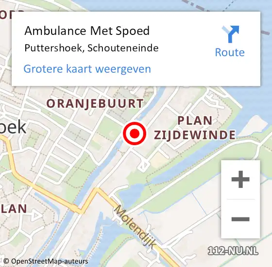 Locatie op kaart van de 112 melding: Ambulance Met Spoed Naar Puttershoek, Schouteneinde op 30 oktober 2023 12:13