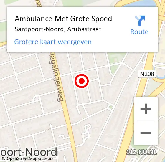 Locatie op kaart van de 112 melding: Ambulance Met Grote Spoed Naar Santpoort-Noord, Arubastraat op 30 oktober 2023 12:27