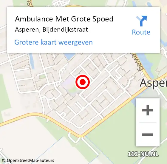 Locatie op kaart van de 112 melding: Ambulance Met Grote Spoed Naar Asperen, Bijdendijkstraat op 30 oktober 2023 12:32