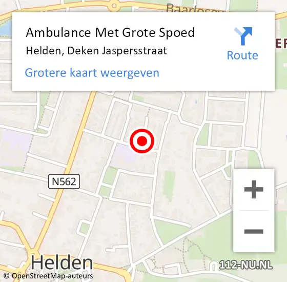 Locatie op kaart van de 112 melding: Ambulance Met Grote Spoed Naar Helden, Deken Jaspersstraat op 13 september 2014 11:26