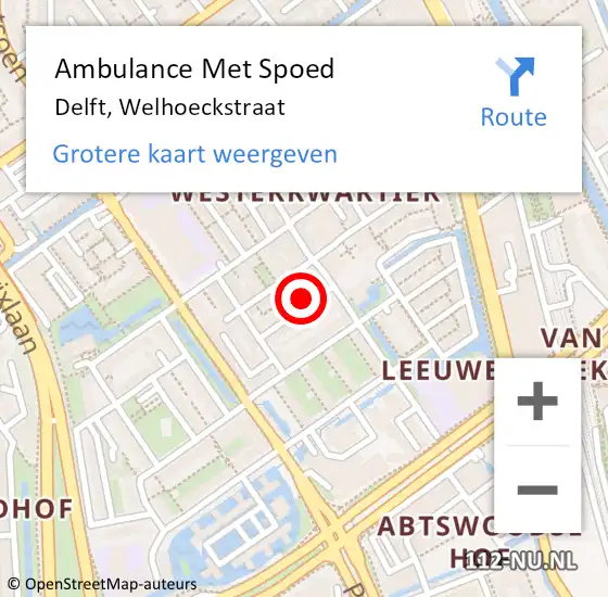 Locatie op kaart van de 112 melding: Ambulance Met Spoed Naar Delft, Welhoeckstraat op 30 oktober 2023 12:46