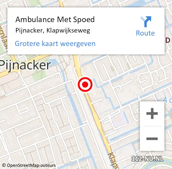 Locatie op kaart van de 112 melding: Ambulance Met Spoed Naar Pijnacker, Klapwijkseweg op 30 oktober 2023 12:59