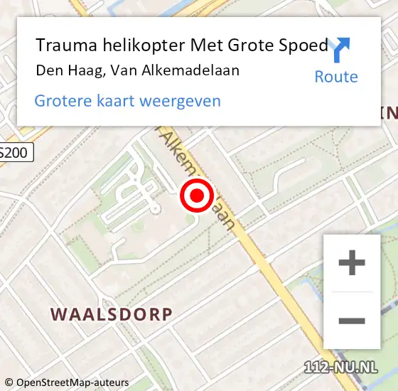 Locatie op kaart van de 112 melding: Trauma helikopter Met Grote Spoed Naar Den Haag, Van Alkemadelaan op 30 oktober 2023 13:01