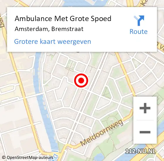 Locatie op kaart van de 112 melding: Ambulance Met Grote Spoed Naar Amsterdam, Bremstraat op 30 oktober 2023 13:15