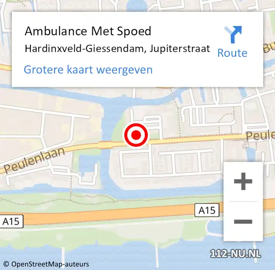 Locatie op kaart van de 112 melding: Ambulance Met Spoed Naar Hardinxveld-Giessendam, Jupiterstraat op 30 oktober 2023 13:53