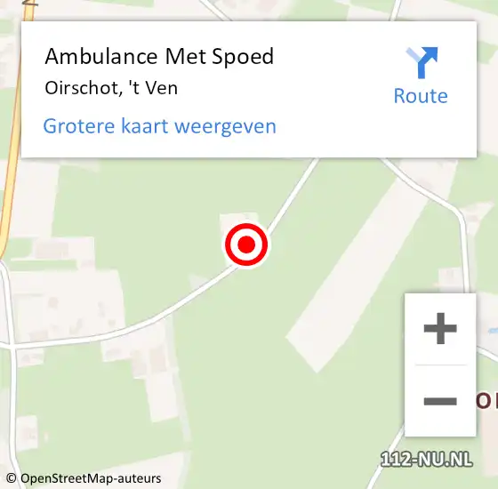 Locatie op kaart van de 112 melding: Ambulance Met Spoed Naar Oirschot, 't Ven op 13 september 2014 11:38