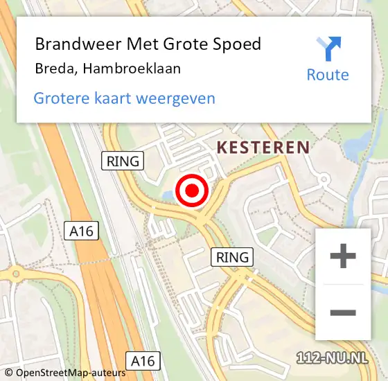 Locatie op kaart van de 112 melding: Brandweer Met Grote Spoed Naar Breda, Hambroeklaan op 30 oktober 2023 13:58