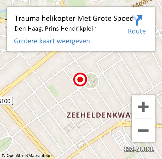 Locatie op kaart van de 112 melding: Trauma helikopter Met Grote Spoed Naar Den Haag, Prins Hendrikplein op 30 oktober 2023 14:15