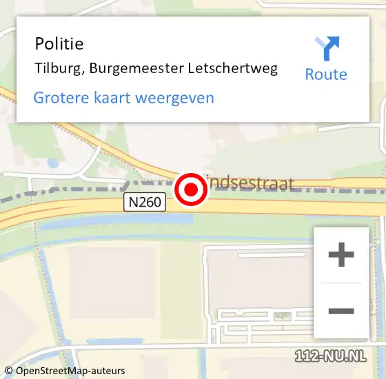 Locatie op kaart van de 112 melding: Politie Tilburg, Burgemeester Letschertweg op 30 oktober 2023 14:16