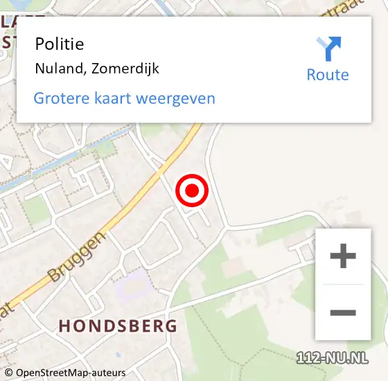 Locatie op kaart van de 112 melding: Politie Nuland, Zomerdijk op 30 oktober 2023 14:16