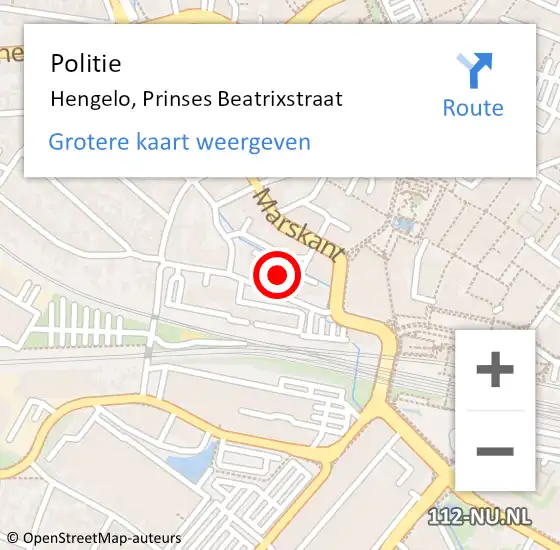 Locatie op kaart van de 112 melding: Politie Hengelo, Prinses Beatrixstraat op 30 oktober 2023 14:21