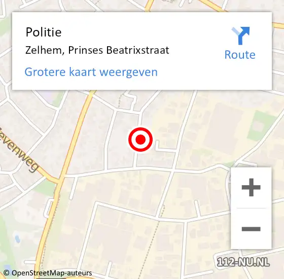 Locatie op kaart van de 112 melding: Politie Zelhem, Prinses Beatrixstraat op 30 oktober 2023 14:21