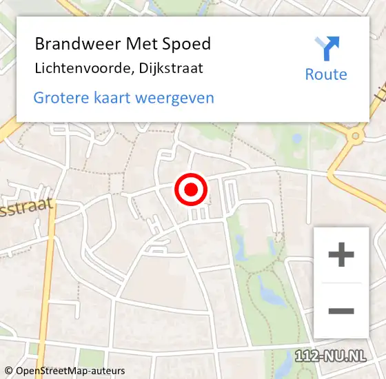 Locatie op kaart van de 112 melding: Brandweer Met Spoed Naar Lichtenvoorde, Dijkstraat op 30 oktober 2023 14:32