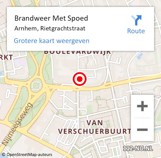 Locatie op kaart van de 112 melding: Brandweer Met Spoed Naar Arnhem, Rietgrachtstraat op 30 oktober 2023 14:32